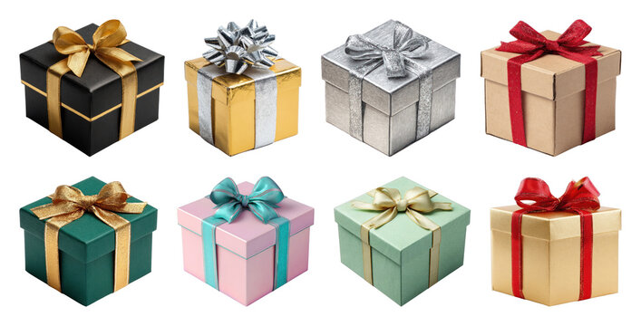 PNG Colorful wrapped gift boxes, element set on transparent background
