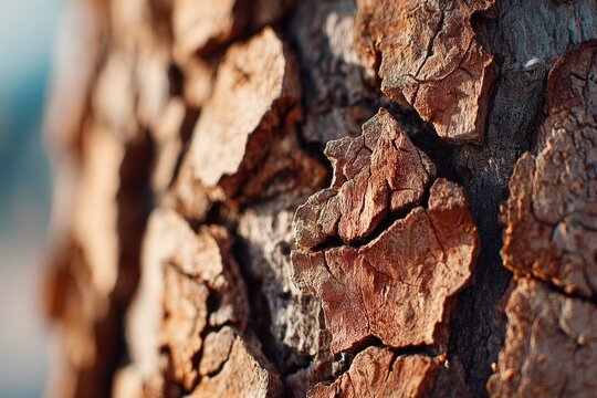 Close-up of textured tree bark in sunlight - Powered by Adobe