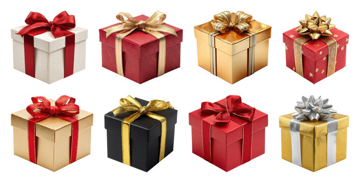 PNG Colorful festive gift boxes, element set on transparent background