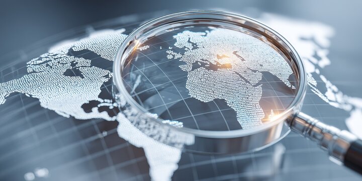 Exploring the world through a magnifying glass on a digital map displaying detail and clarity - Powered by Adobe