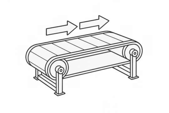 Conveyor belt machine functioning as a system for transporting goods in manufacturing, assembly, and logistics on a transparent background - Powered by Adobe
