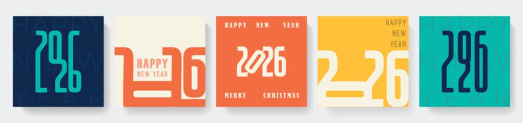 New Year 2026 logo design template, Merry Christmas, stylish typography, collection of 2026 Happy New Year, new year sets, vector illustration for greeting card, poster, calendar, invitation, banner