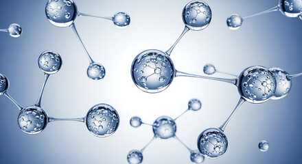 Abstract molecular structure with water droplet effect on a blue gradient background