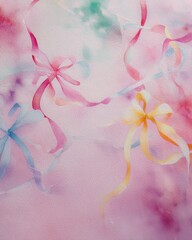 Ethereal watercolor painting with soft colors and ribbons