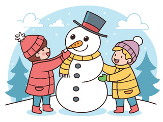 Snowman with Red Scarf and Mittens, Smiling Winter Character Illustration for Christmas Greeting Cards and Holiday Celebration Design