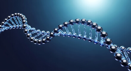 Abstract 3d render of a dna double helix structure with a dark blue gradient background