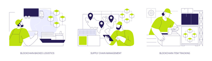 Blockchain technology in logistics isolated cartoon vector illustrations se