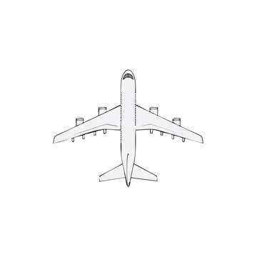 Top view of a stylized commercial passenger jet aircraft illustration with clean lines