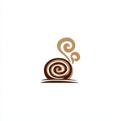 Minimalist logo design of a stylized cinnamon roll with swirling steam lines in warm brown tones on white background