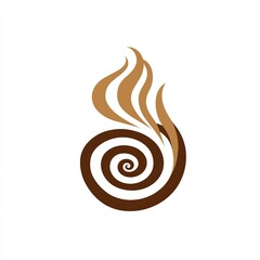 Modern stylized cinnamon roll logo with spiral shape and flowing steam curls in warm brown tones on white background