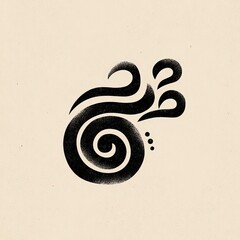 Vintage-style cinnamon roll logo with bold black swirl and textured steam curls on a beige background