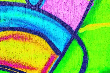 Fototapeta premium Bright neon abstract graffiti with pink, blue, yellow hues. Vibrant 90s style, street art vibe, dynamic lines. Posters, urban designs, creative murals, modern 90s visuals.