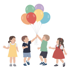 Fototapeta premium Four kids holding balloons
