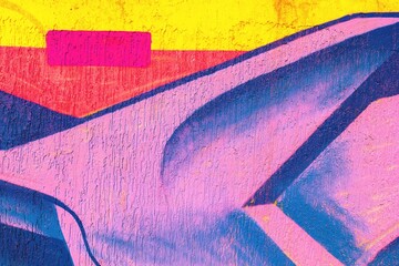 Abstract graffiti featuring bold pink, blue, yellow. 80s pop art style, vibrant texture, geometric shapes. Creative banner, urban art installations, modern 90s pop culture visuals.