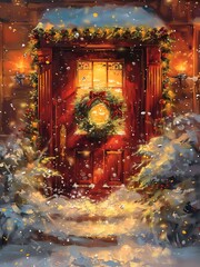 Classic Christmas Wall Art Collection – Festive Holiday Scenes with Tree, Wreath, Santa and Snowy Village