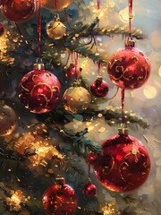 Classic Christmas Wall Art Collection – Festive Holiday Scenes with Tree, Wreath, Santa and Snowy Village