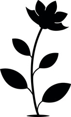 Minimalist Black Silhouette Flower with Leaves Vector Illustration