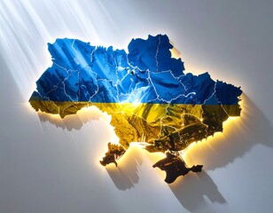 Ukraine map glowing with national flag colors