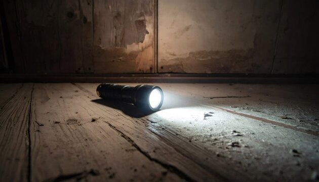 Flashlight illuminating dark abandoned room floor mystery