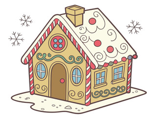Gingerbread House with Candy Decorations and Frosting, Sweet Christmas Bakery Illustration for Holiday Celebration and Winter Design