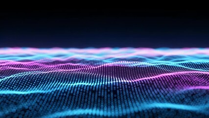 Abstract digital wave of glowing particles in blue and pink - Powered by Adobe