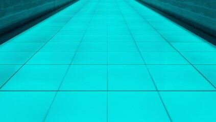 Abstract Luminescence, Illuminated Floor in Teal Tones, Geometric Patterns.