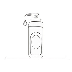 Hand sanitizer bottle with dispensing pump and falling drop illustration