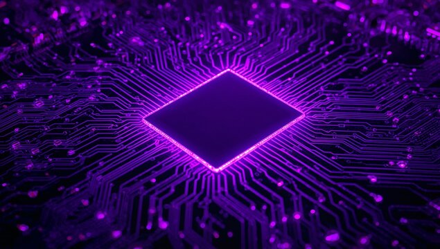Abstract Purple Circuit. Central Void and Electrical Pathways, a Network of Connection.