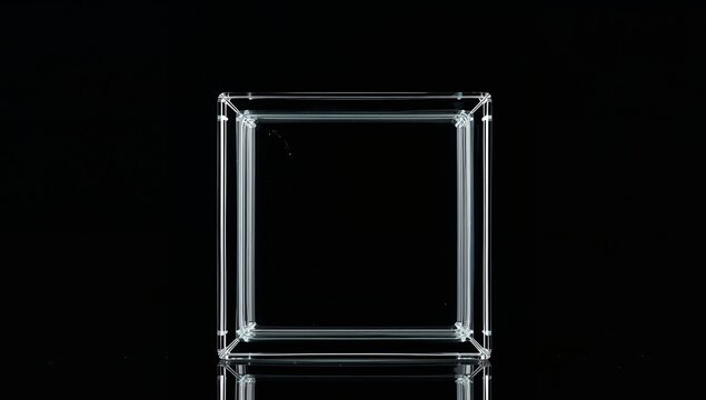 Abstract Rectangular Prism Composition with Linear Elements, Black Background.