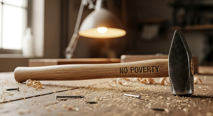 Crafting solutions hammer engraved no poverty concept
