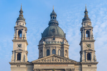 Fototapeta premium The towers of St. Stephen's Basilica in Budapest in winter sunshine