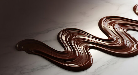 Luxurious chocolate drizzle flowing over marble surface