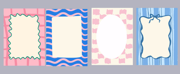 A set of vertical card templates in a cute hand-drawn style, vintage frames, and striped or checkered patterns. Ideal for invitations and social media stories. Dophamine design