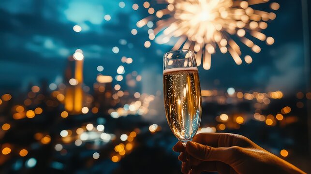 Beautiful dark holiday background with fireworks. Template for advertising flyer or web banner design for Christmas holidays, New Year, anniversary, independence day