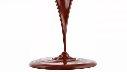Obraz premium Flowing Chocolate, A Viscous Cascade of Sweetness, Shining Against a Plain White Field.