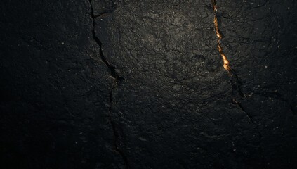 Obraz premium Fractured Dark Surface, Glimmering Veins Texture, Contrast, and Subdued Illumination.