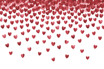 Red watercolor hearts falling down