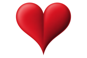 A vibrant red heart symbol, isolated on a clean transparent background, representing love and passion