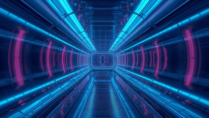 Geometric Luminous Tunnel, Neon and Metallic Shapes, Reflections and Glows.