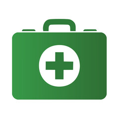 Obraz premium Green first aid kit with white cross, healthcare medical emergency symbol