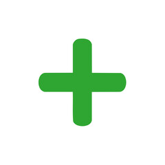 Obraz premium Simple green plus symbol with rounded edges isolated on a white background