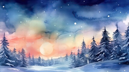 Obraz premium Horizontal banner with a beautiful blue sky and clouds. Painted Watercolor Sky Background