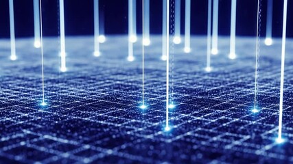 Abstract digital network with glowing blue light beams - Powered by Adobe