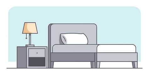 Fototapeta premium Modern Bedroom Icon Vector - Minimalist Flat Illustration, Isolated on White
