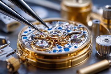 Precision craftsmanship reveals intricate details of a watch movement in a workshop
