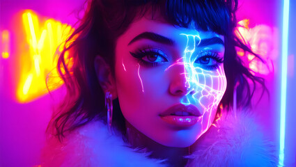 Skin Art with Pink Light Effect