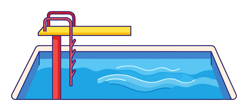 Modern Swimming Pool Flat Vector Icon with Diving Board - Clean Minimalist Design
