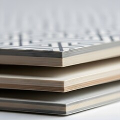 Minimal composition flat lay of textured concentric squares in neutral beige and white colors, abstract background.