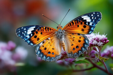 Obraz premium Vibrant Butterfly on Delicate Purple Flowers