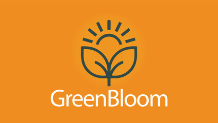 GreenBloom. Nature-Inspired Eco Logo Design. eco logo. nature symbol. leaf and sun logo. green wellness branding. organic product icon. sustainable brand identity. botanical emblem. minimalist nature.